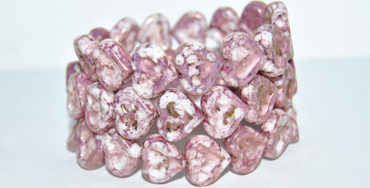 Heart With Heart Pressed Glass Beads, White Terracotta Violet (2010 15496), Glass, Czech Republic