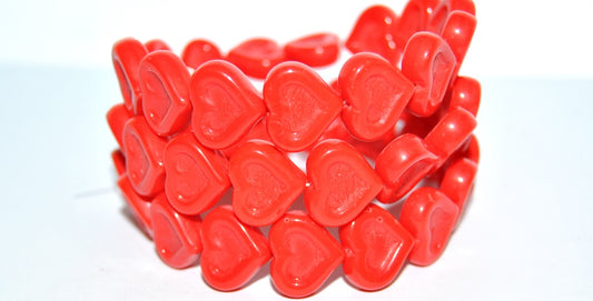 Heart With Heart Pressed Glass Beads, Red (93190), Glass, Czech Republic