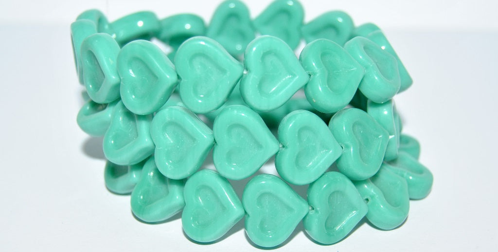 Heart With Heart Pressed Glass Beads, Turquoise (63130), Glass, Czech Republic