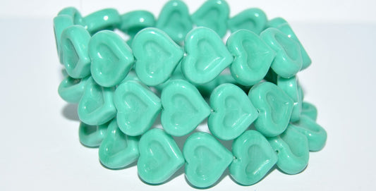 Heart With Heart Pressed Glass Beads, Turquoise (63130), Glass, Czech Republic