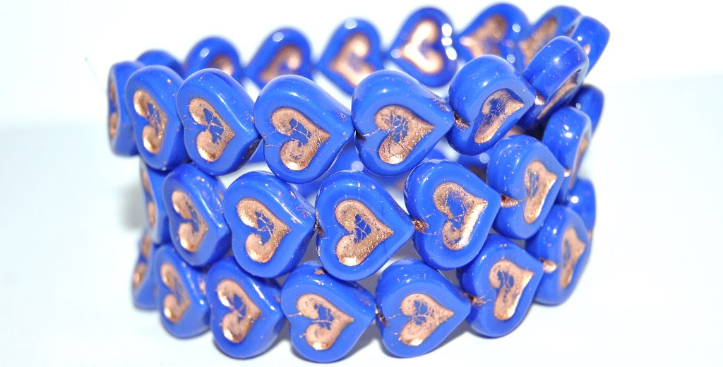 Heart With Heart Pressed Glass Beads, Rich Blue 54200 (33060 54200), Glass, Czech Republic