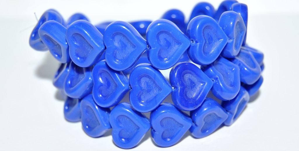 Heart With Heart Pressed Glass Beads, Rich Blue (33060), Glass, Czech Republic