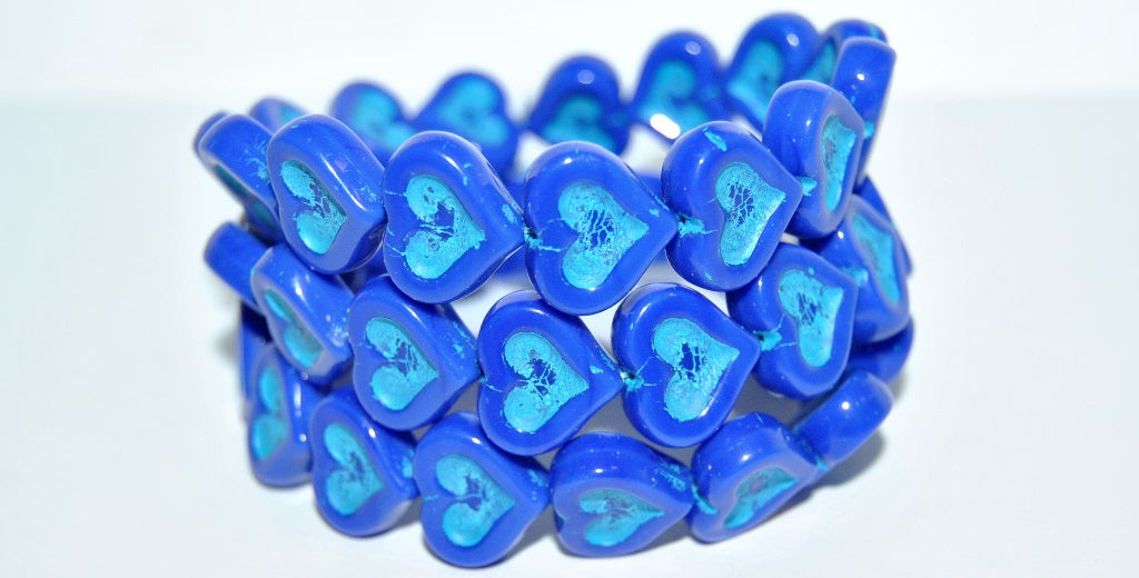 Heart With Heart Pressed Glass Beads, Rich Blue 46460 (33060 46460), Glass, Czech Republic