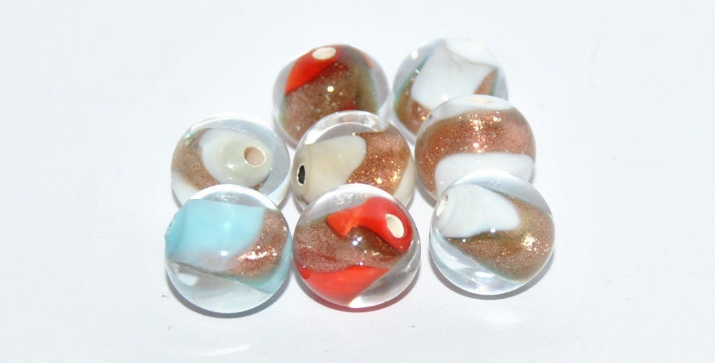 Czech Glass Hand Made Round Lampwork Beads With Aventurine, (10 C), Glass, Czech Republic