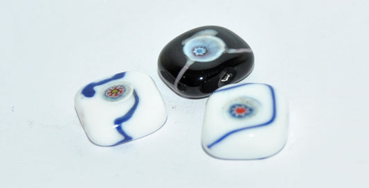 Czech Glass Hand Made Square Lampwork Beads, (14 B), Glass, Czech Republic