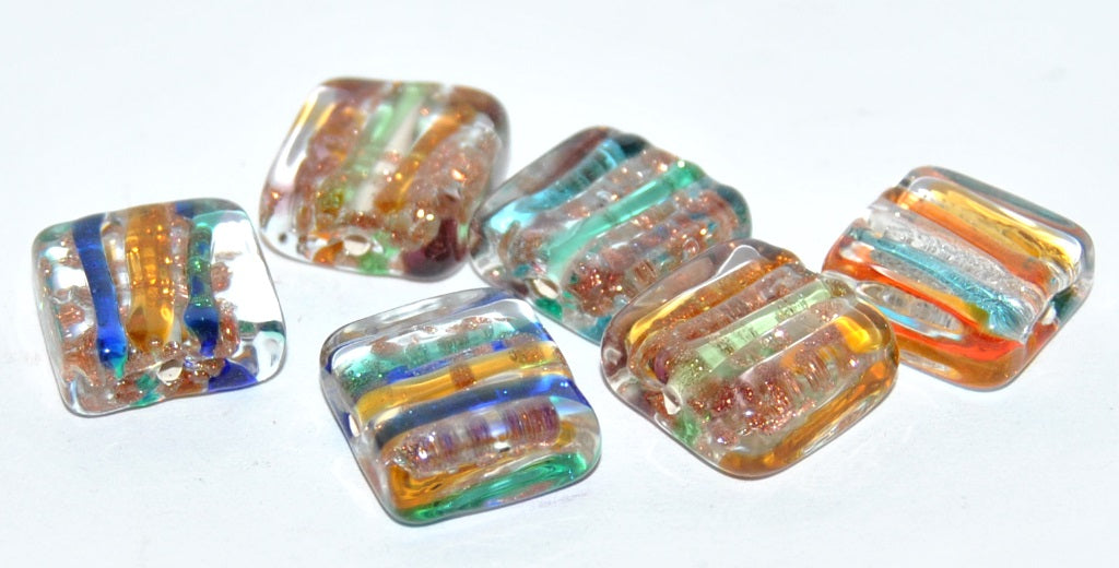 Czech Glass Hand Made Square Lampwork Beads, (14 C), Glass, Czech Republic