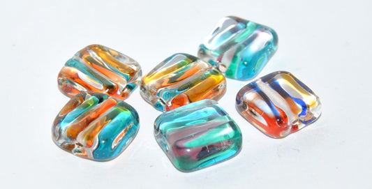 Czech Glass Hand Made Square Lampwork Beads, (14 E), Glass, Czech Republic