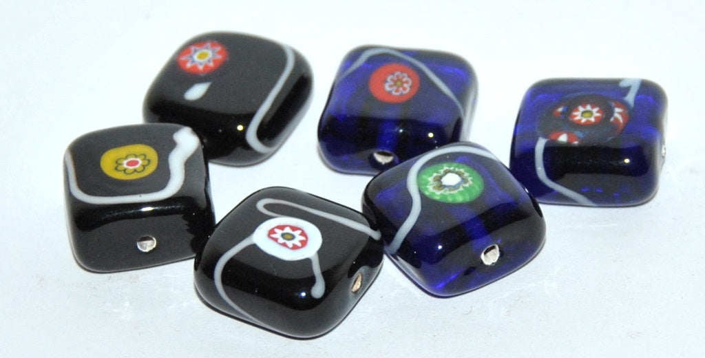 Czech Glass Hand Made Square Lampwork Beads, (15 A), Glass, Czech Republic