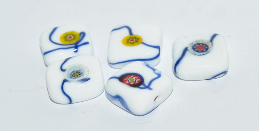 Czech Glass Hand Made Square Lampwork Beads, (15 B), Glass, Czech Republic