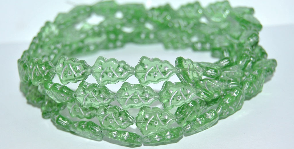 Christmas Tree Decorated Pressed Glass Beads, Transparent Green 54201 (50500 54201), Glass, Czech Republic