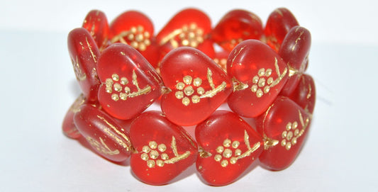 Heart With Simple Flower Pressed Glass Beads, Light Siam 54202M (90070 54202M), Glass, Czech Republic