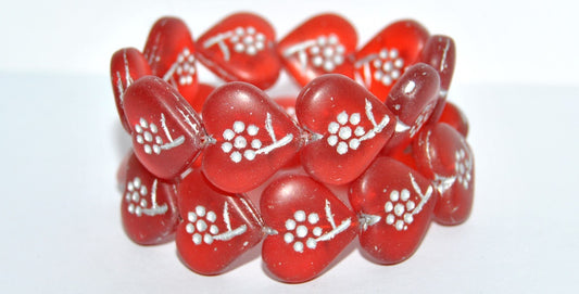 Heart With Simple Flower Pressed Glass Beads, Light Siam 54201M (90070 54201M), Glass, Czech Republic