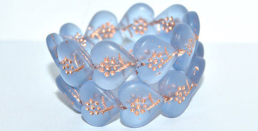 Heart With Simple Flower Pressed Glass Beads, Transparent Blue 54200M (30020 54200M), Glass, Czech Republic