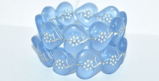 Heart With Simple Flower Pressed Glass Beads, Transparent Blue 54201M (30020 54201M), Glass, Czech Republic