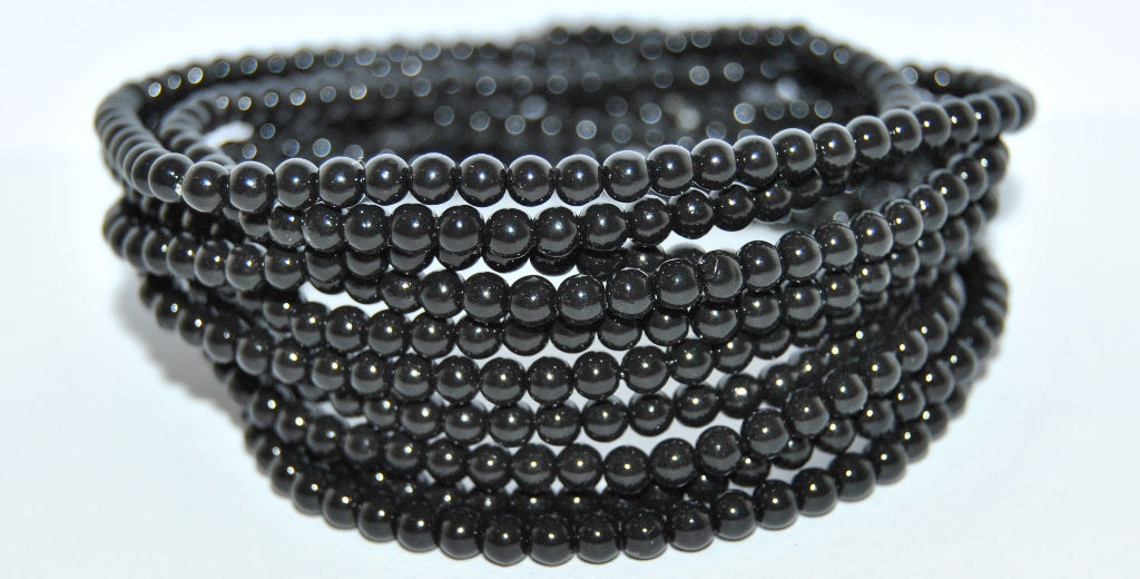 Czech Glass Round Pressed Druck Beads, (Black Wax), Glass, Czech Republic