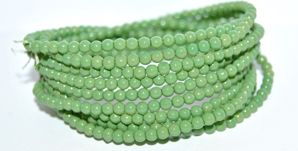 Czech Glass Round Pressed Druck Beads, (Green Wax), Glass, Czech Republic