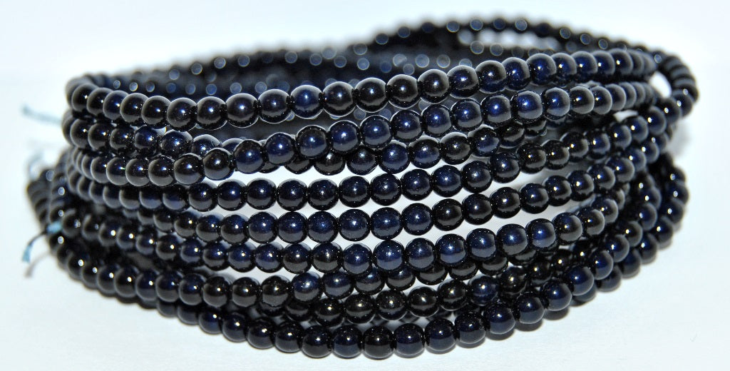 Czech Glass Round Pressed Druck Beads, (Dark Blue Wax), Glass, Czech Republic