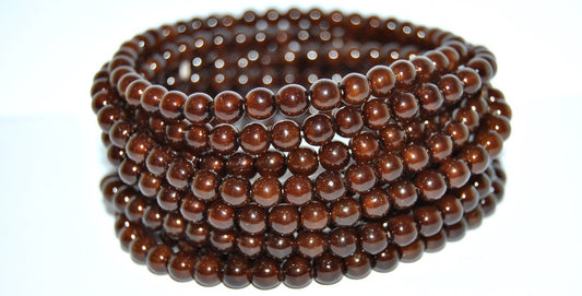 Czech Glass Round Pressed Druck Beads, (Dark Brown Wax), Glass, Czech Republic