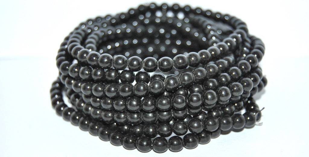 Czech Glass Round Pressed Druck Beads, (Black Wax), Glass, Czech Republic