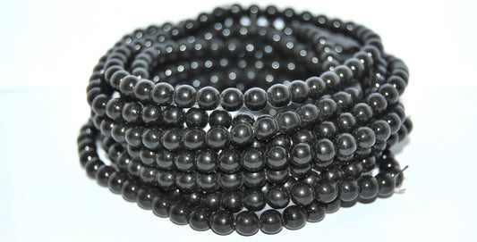 Czech Glass Round Pressed Druck Beads, (Black Wax), Glass, Czech Republic