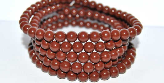 Czech Glass Round Pressed Druck Beads, (Brown Wax), Glass, Czech Republic