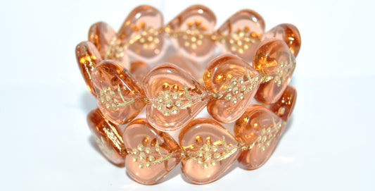 Heart With Simple Flower Pressed Glass Beads, Transparent Pink 54202 (70110 54202), Glass, Czech Republic