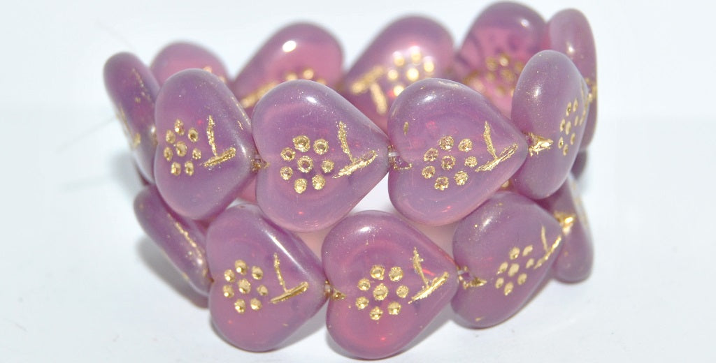 Heart With Simple Flower Pressed Glass Beads, (71010B 54202), Glass, Czech Republic