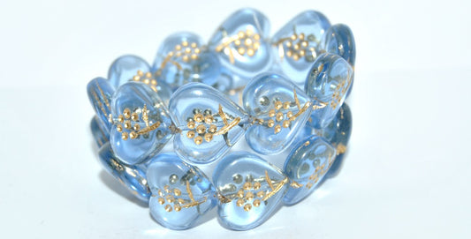 Heart With Simple Flower Pressed Glass Beads, Transparent Blue 54202 (30020 54202), Glass, Czech Republic