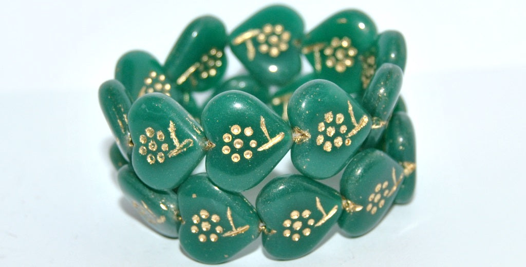 Heart With Simple Flower Pressed Glass Beads, (52050 54202), Glass, Czech Republic
