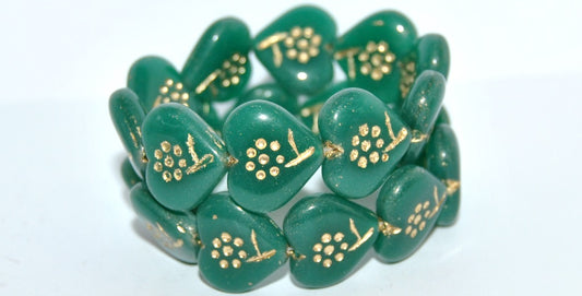 Heart With Simple Flower Pressed Glass Beads, (52050 54202), Glass, Czech Republic