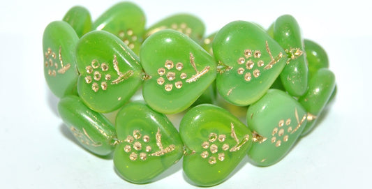 Heart With Simple Flower Pressed Glass Beads, (52010 54202), Glass, Czech Republic