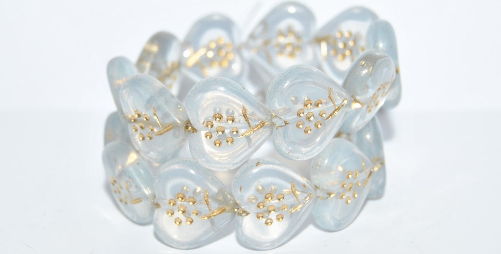 Heart With Simple Flower Pressed Glass Beads, (1000 54202), Glass, Czech Republic