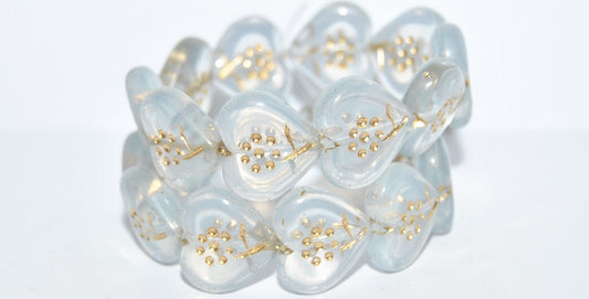 Heart With Simple Flower Pressed Glass Beads, (1000 54202), Glass, Czech Republic