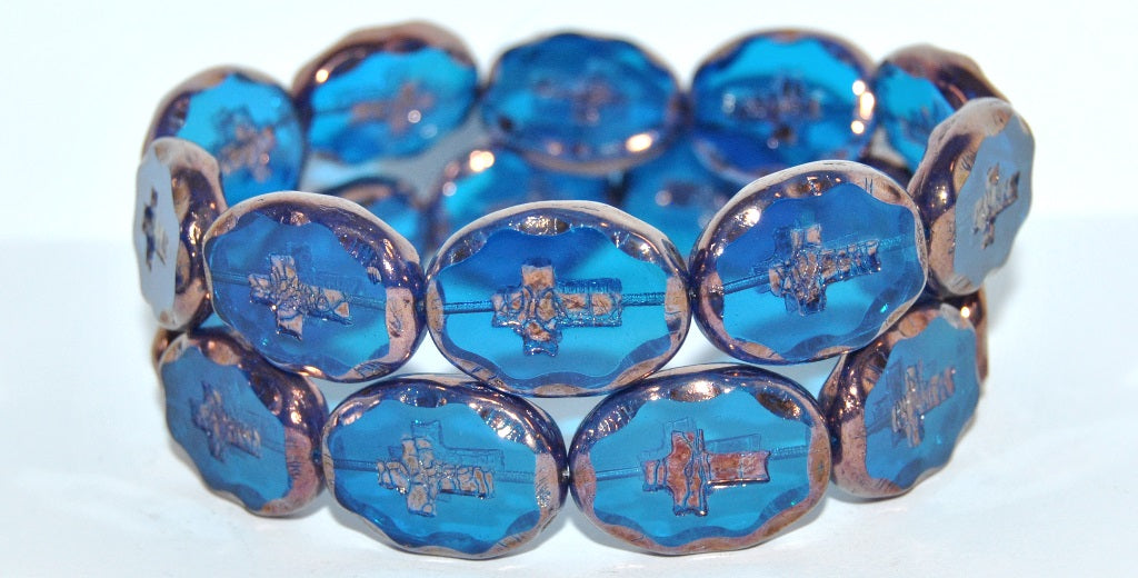 Table Cut Oval Beads With Cross, 60070 Bronze (60070 14415), Glass, Czech Republic