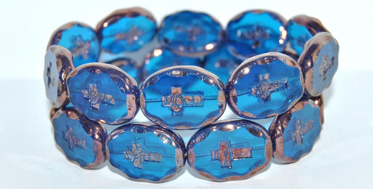 Table Cut Oval Beads With Cross, 60070 Bronze (60070 14415), Glass, Czech Republic