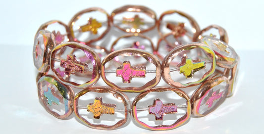 Table Cut Oval Beads With Cross, Transparent Blue Vitex 2Xside (30000 Vitex 2Xside), Glass, Czech Republic