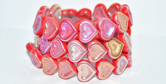 Heart With Heart Pressed Glass Beads, Red Ab 2Xside (93190 Ab 2Xside), Glass, Czech Republic