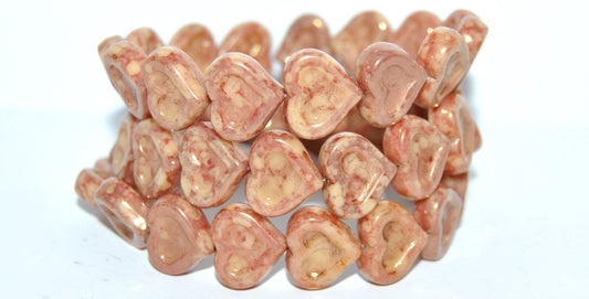 Heart With Heart Pressed Glass Beads, 13010 Terracotta Red (13010 15495), Glass, Czech Republic