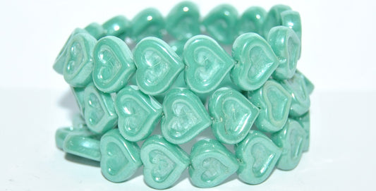 Heart With Heart Pressed Glass Beads, Turquoise Hematite (63130 14400), Glass, Czech Republic