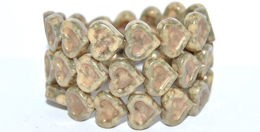Heart With Heart Pressed Glass Beads, 13010 Terracotta Copper (13010 15435), Glass, Czech Republic