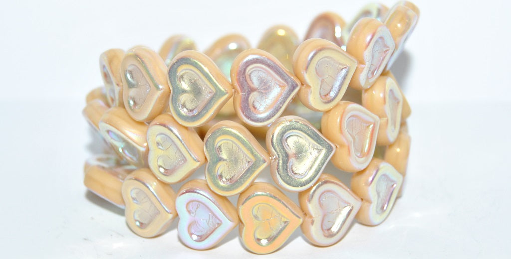 Heart With Heart Pressed Glass Beads, (13010 Ab 2Xside), Glass, Czech Republic