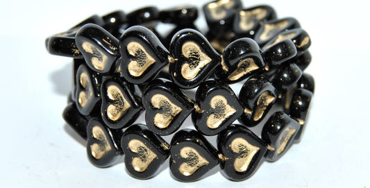 Heart With Heart Pressed Glass Beads, Black 54202 (23980 54202), Glass, Czech Republic