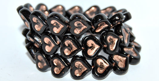 Heart With Heart Pressed Glass Beads, Black 54200 (23980 54200), Glass, Czech Republic