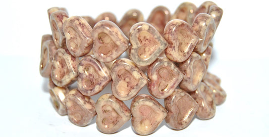 Heart With Heart Pressed Glass Beads, 13010 Terracotta Violet (13010 15496), Glass, Czech Republic