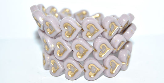 Heart With Heart Pressed Glass Beads, Opaque Amethyst 54202 (23030 54202), Glass, Czech Republic