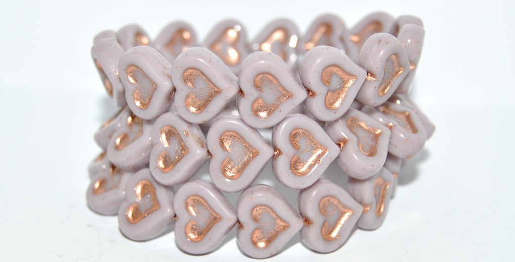 Heart With Heart Pressed Glass Beads, Opaque Amethyst 54200 (23030 54200), Glass, Czech Republic