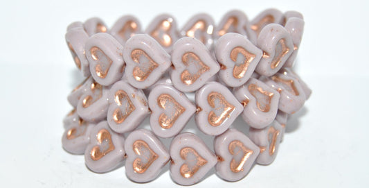 Heart With Heart Pressed Glass Beads, Opaque Amethyst 54200 (23030 54200), Glass, Czech Republic