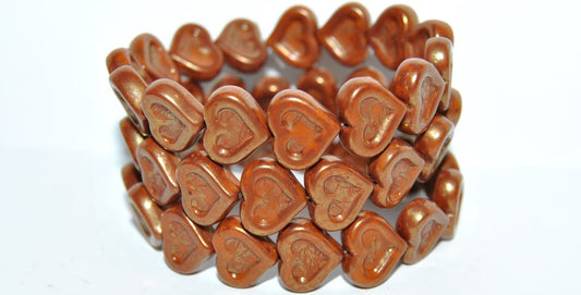 Heart With Heart Pressed Glass Beads, Opaque Brown Terracotta Red (13600 15495), Glass, Czech Republic