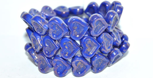 Heart With Heart Pressed Glass Beads, Rich Blue Terracotta Copper Copper (33060 15435 Copper), Glass, Czech Republic