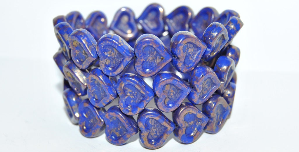 Heart With Heart Pressed Glass Beads, Rich Blue Terracotta Violet (33060 15496), Glass, Czech Republic